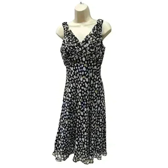 Adrianna Papell Navy Sleeveless Polka Dot Midi Dress Size 6, Pre-Owned - Picture 1 of 4